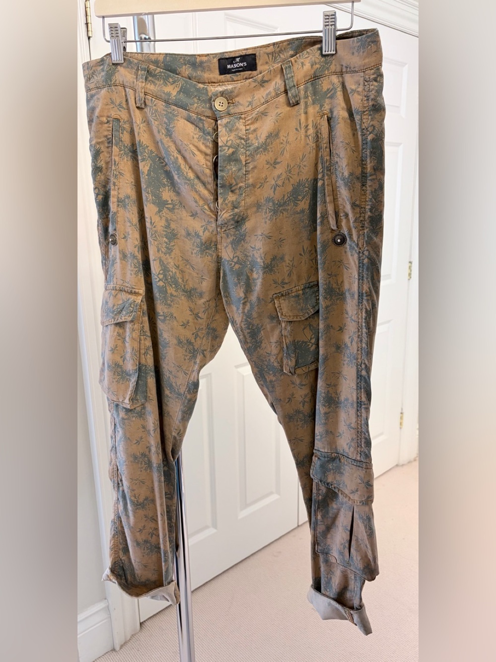 Mason Brown Cargo Pants with Green Leaf Print